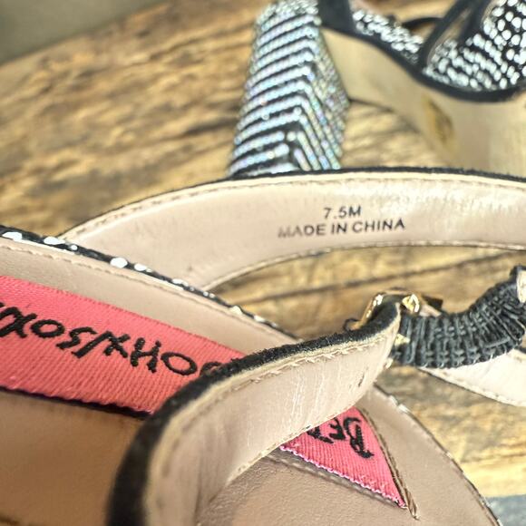 Betsey Johnson Marlo Platform Heels Women’s 7.5 Black Rhinestone Floral - Picture 10 of 14